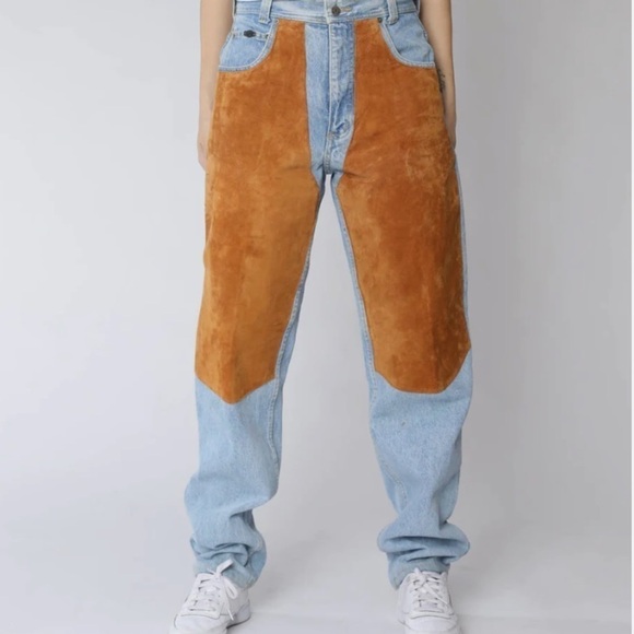 VINTAGE | Suede Denim Chaps High Rise Western Jeans - Picture 1 of 12